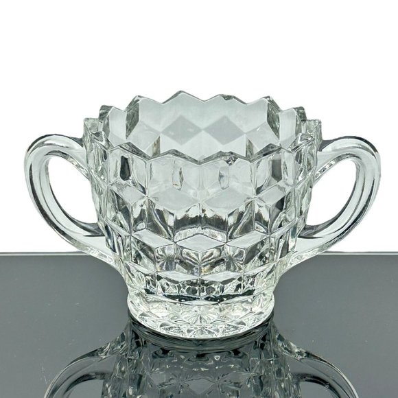 Colony Whitehall Clear‎ Cubist Elegant Glass Open Sugar Bowl Double Handle VTG - Picture 1 of 9